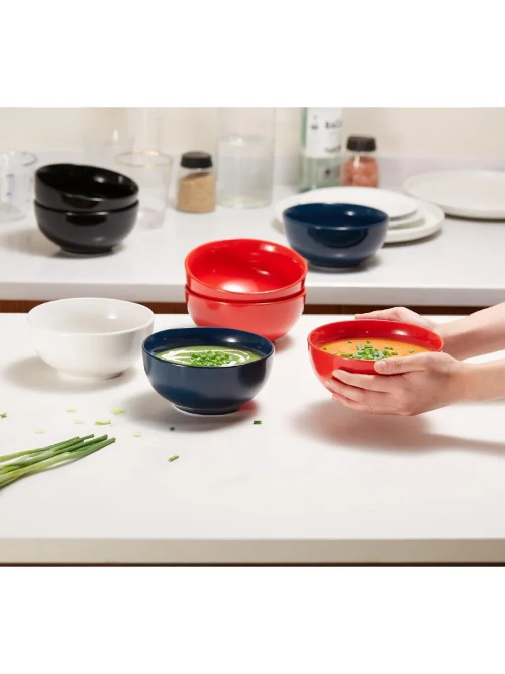 Set of 6 Deep Ceramic Soup Bowls - Microwave & Dishwasher Safe, 24 oz, White